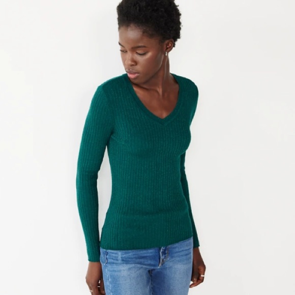 NINE WEST RIBBED V-NECK SWEATER - Picture 1 of 7